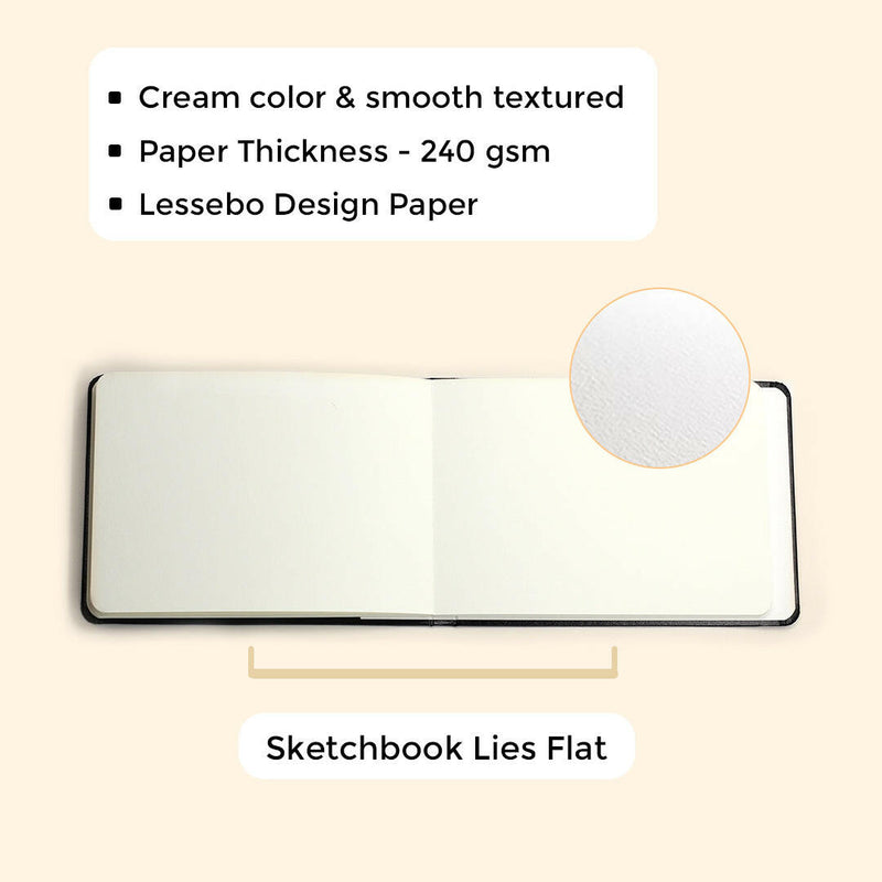 A6 size plain white & smooth Ivory drawing book of 64 pages & 120 lbs or 240 GSM thick. It is perfect for travel art.