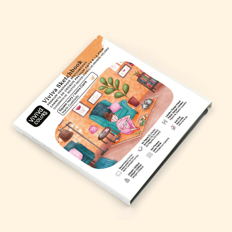 Square size plain white & smooth Ivory drawing book of 64 pages & 120 lbs or 240 GSM thick. It is perfect for travel art.