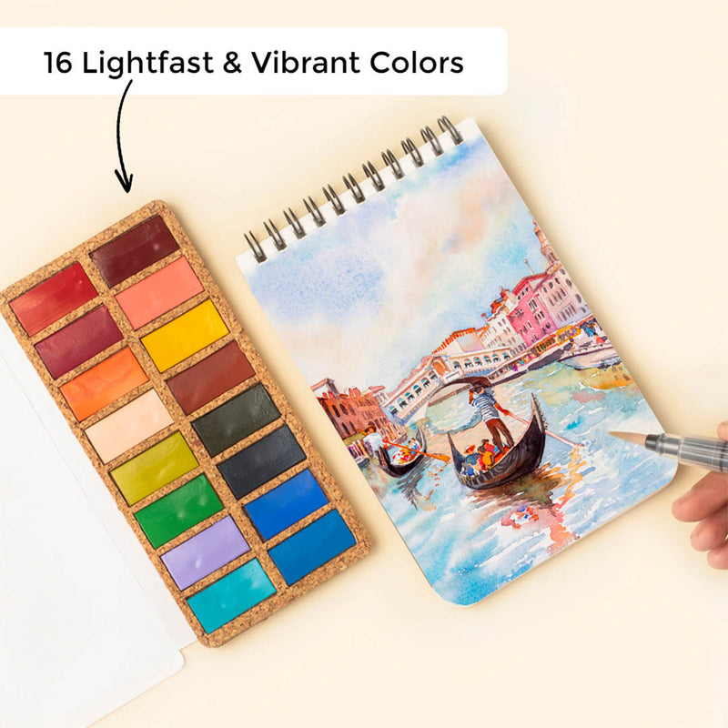 Viviva Watercolor Paint Set on a Cork Palette. Eco-friendly and lightfast watercolors