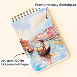 A5 size Plain white & smooth Ivory drawing pad with 64 pages that are 120 lbs or 300 GSM thick. It is perfect for travel art